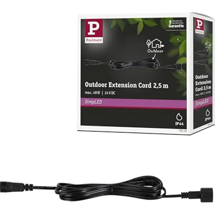 Paulmann 70525 SimpLED Zubehör LED Strip Verlängerungskabel Outdoor IP44 2,5m DC 24V Schwarz Kunststoff - Perfekte Ergänzung für spektakuläre Lichteffekte im Außenbereich – Bild 1
