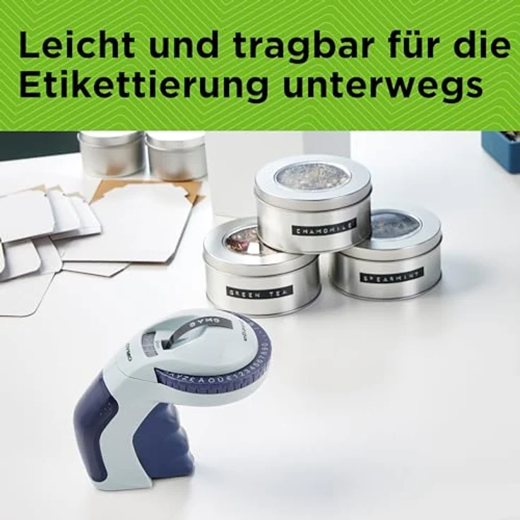 DYMO Beschriftungsgerät Omega, Prägegerät mit Drehregler, ergonomischem Soft-Touch-Griff und Standfunktion, schwarz – Bild 2