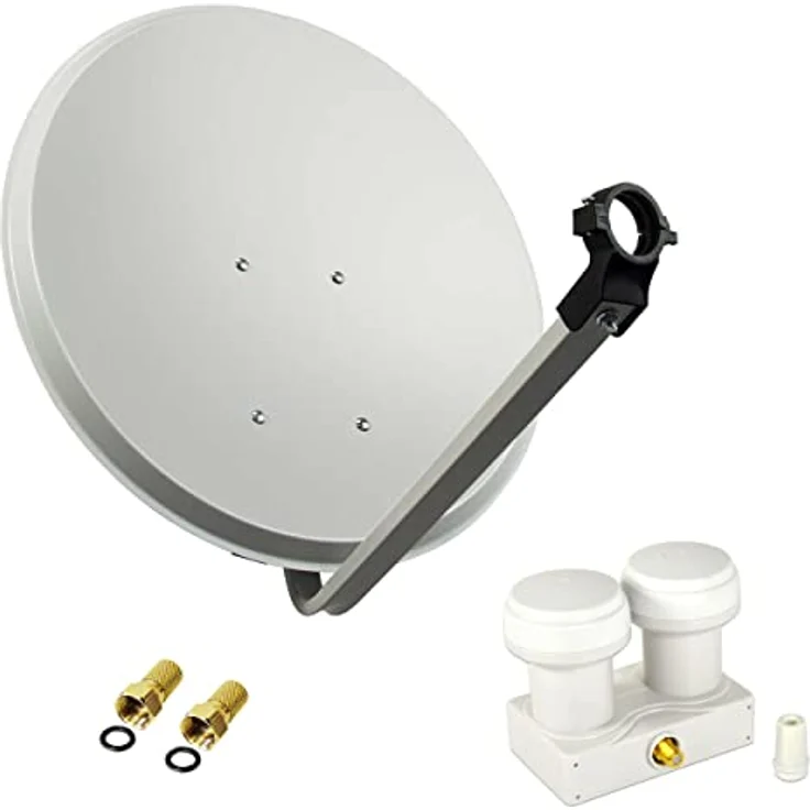 PremiumX Satelliten-Komplettanlage 80cm, Aluminium Satellitenschüssel mit Universal Monoblock LNB, HD Digital, für Astra und Hotbird, 2 SAT für 1 Teilnehmer – Bild 1