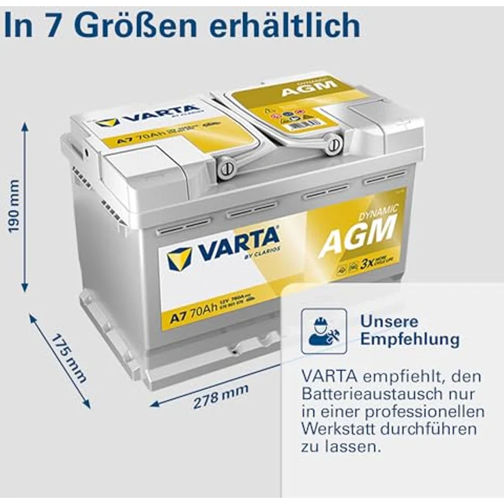 VARTA A7 Silver Dynamic AGM 12V 70Ah 760A Autobatterie für Start-Stop Systeme, auslaufsicher und rüttelfest, inklusive 7,50 Pfand – Bild 6