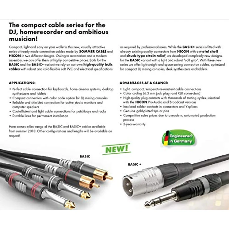Sommer Cable Basic HBA-62C2 / 2 x 6,3mm Klinke mono Hicon - 2 x RCA/Cinch Hicon (0,9m) – Bild 2