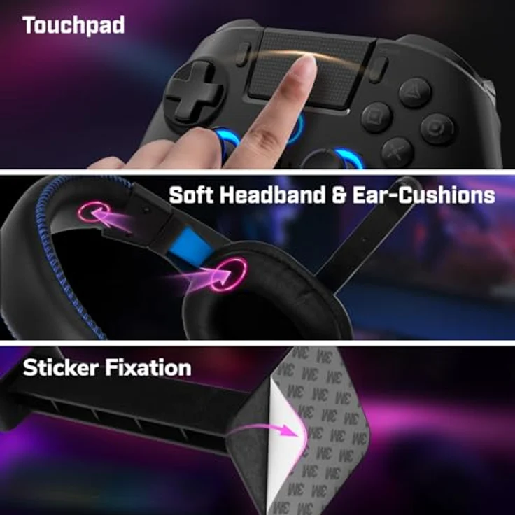 Egogear SBP30 Essential Pack, Gaming Controller mit kabelloser Bluetooth-Verbindung, ergonomischem Design und Headset, Blau, Schwarz – Bild 8