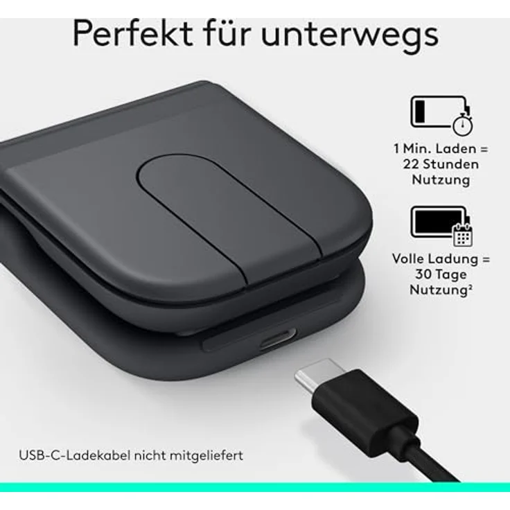 LOGITECH Mobi Fold kabellose Faltbare Maus, ultramobile kompakte Maus mit 4K DPI-Abtastung, Graphite – Bild 5