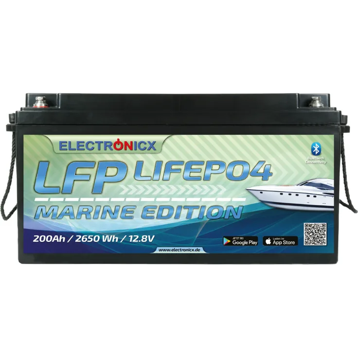 Electronicx LiFePO4 Marine Edition 2560Wh 200Ah Batterie mit Bluetooth App, Lithium-Eisenphosphat