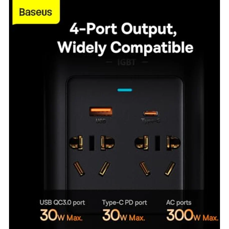 Baseus IGBT Auto Wechselrichter 300W 220V Schwarz, mit Überspannungs- und Überladeschutz, EU / CN Stecker – Bild 5