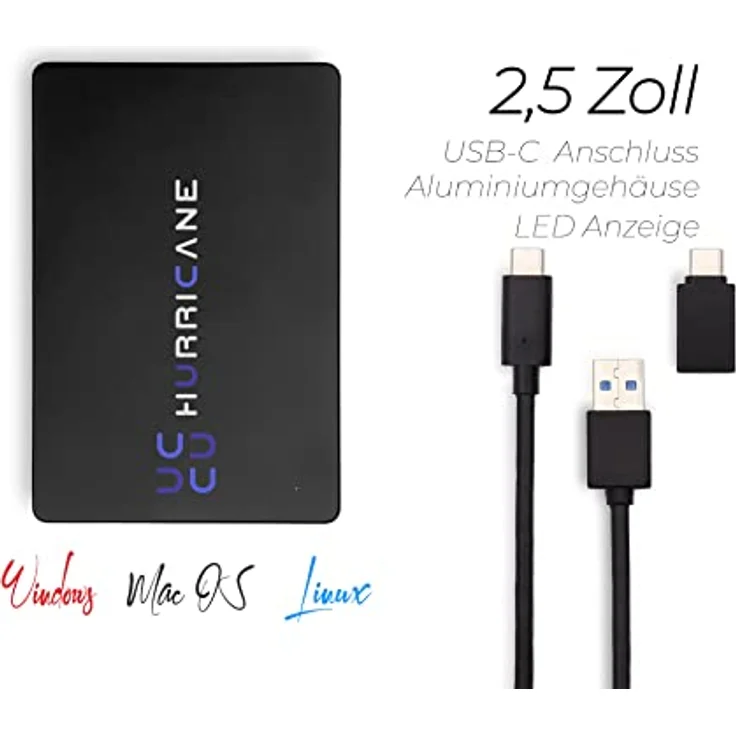HURRICANE MD25C3 500GB Externe Festplatte 2,5" USB C, Mobile Speicherplatte für Fotos TV Laptop PS4 PS5 Xbox - Schwarz – Bild 3