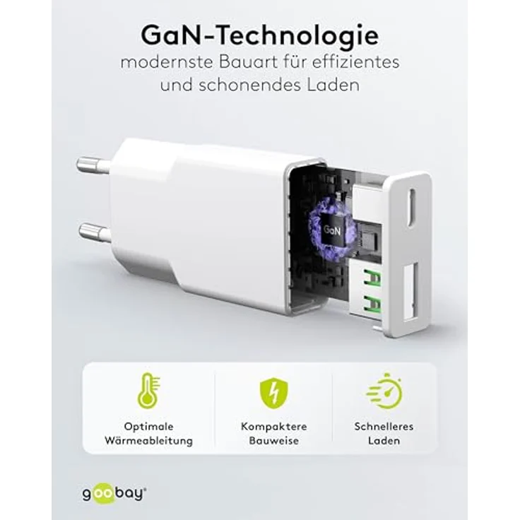 goobay USB-C Ladegerät 30W, Ultra Flaches GaN Netzteil mit Dual Port, Power Delivery & Quick Charge, Slim Ladeadapter für iPhone, Samsung Galaxy, iPad – Weiß – 75738 – Bild 5