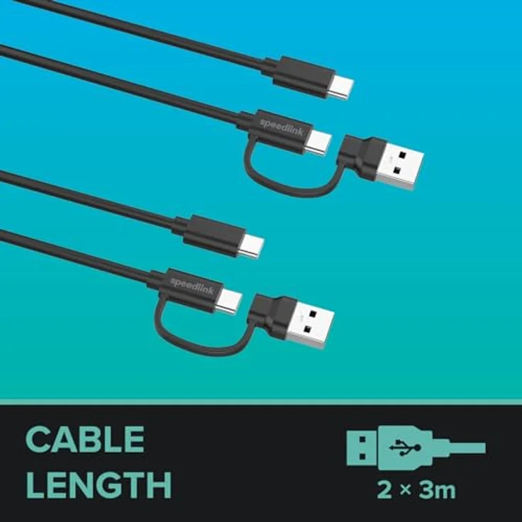 Speedlink STREAM Play & Charge USB-C/A auf USB-C Kabel Set, schwarz - Flexibles Laden für PS5, Xbox und Switch Controller, kompatibel mit Smartphones und Tablets – Bild 4
