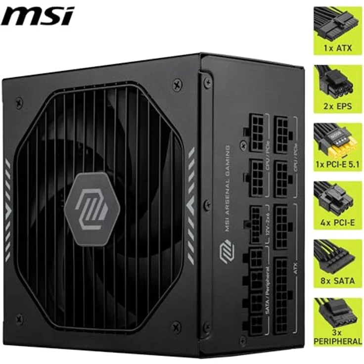 MSI MAG A850GLS PCIE5, 850 Watt ATX Netzteil mit 80 PLUS Gold-Zertifizierung, modularer Kabelmanagement, Schwarz – Bild 5
