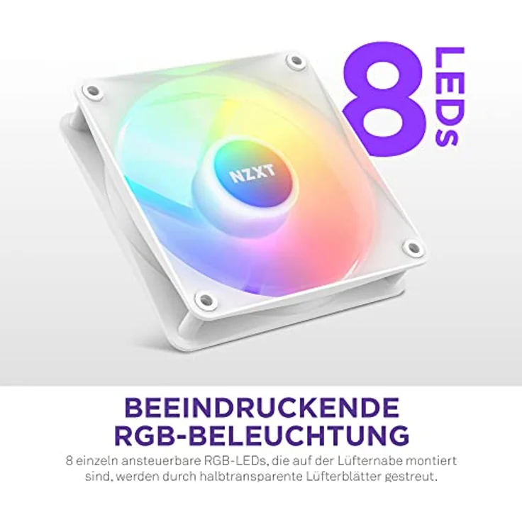 NZXT F120 RGB Core Dreierpackung – 3 × 120 mm nabenmontierte RGB-Lüfter mit RGB-Steuerung – 8 einzeln ansteuerbare LEDs – Halbtransparente Lüfterblätter – PWM-Steuerung – CAM-Software – Weiß – Bild 2