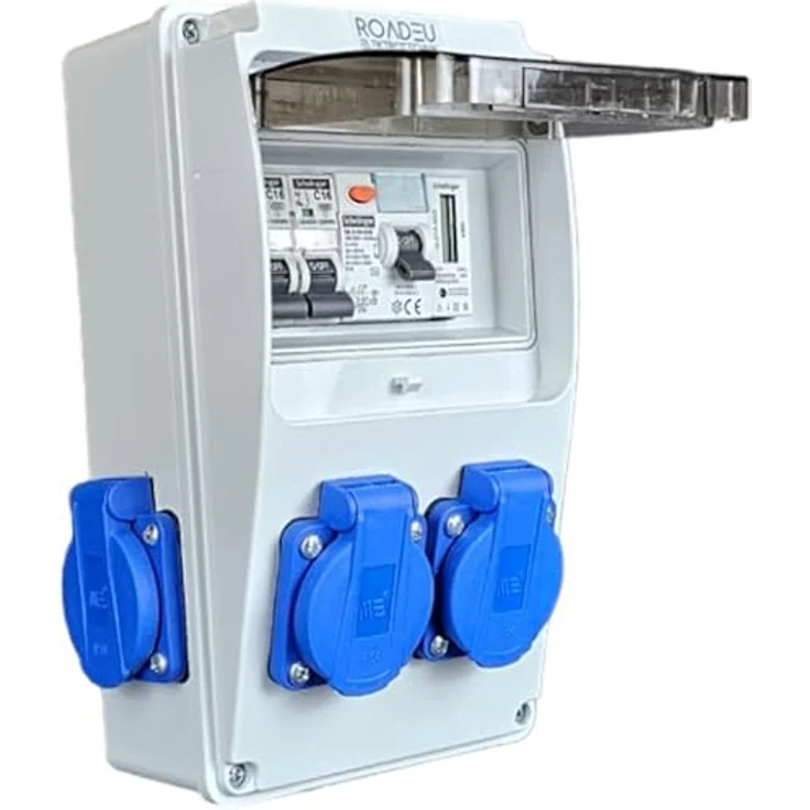 RoadEu Stromverteiler 230V mit Zähler, 4x Schuko, Fi Schutzschalter 40A, 2x Leistungsschalter C16A - IP44, Digitaler Stromzähler, Hutschiene – Bild 5