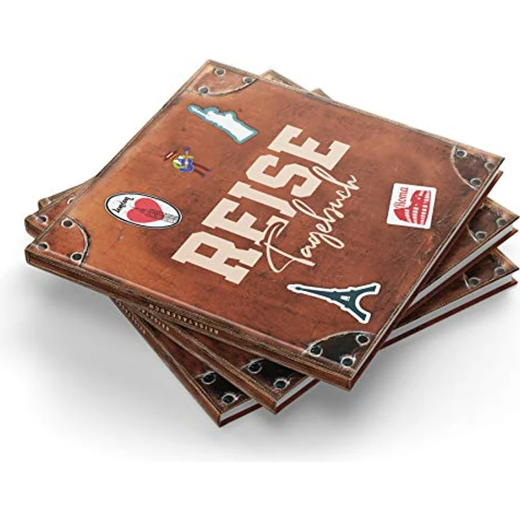 itenga Reisetagebuch Koffer, 21,0 x 21,0 cm, 88 Blanko Seiten aus 150 g/m² Naturpapier, stabiler Hardcover-Umschlag mit Mattfolie, ideal für Urlaubserinnerungen – Bild 2