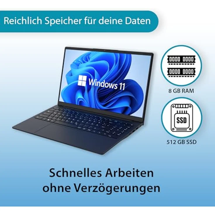 VALE N150 Notebook, 15,6" Full-HD IPS, Quad-Core Prozessor, 8 GB RAM, 512 GB SSD, UHD Graphics, Windows 11 Pro – Bild 3