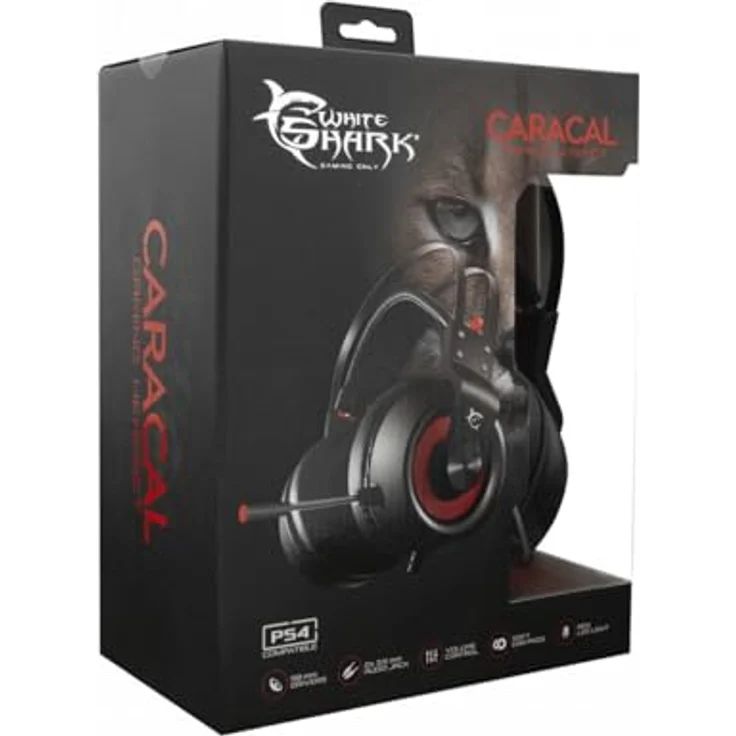 White Shark Caracal GH-1949, Kabelgebundenes Gaming Headset mit LED, 50-mm-Treibern, Memory-Schaum-Ohrpolstern, Rot – Bild 8