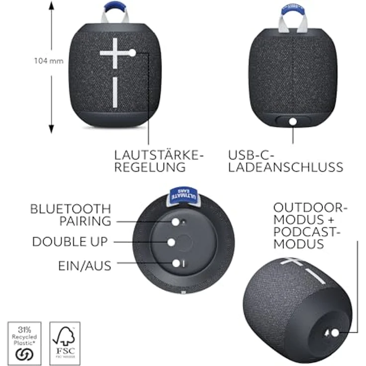 Ultimate Ears Wonderboom 4 – Mobiler, Wasserdichter Bluetooth-Lautsprecher mit Satten Tiefen, 360-Grad-Klang und Einer Reichweite von 40m, Schwarz – Bild 5