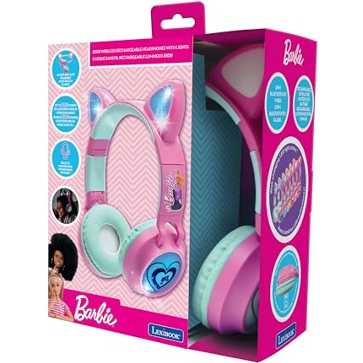 Lexibook Barbie HPBTKTBB, 2-in-1 kabellose Kopfhörer mit Katzenohren, Stereosound, Bluetooth 5.3, faltbar, verstellbar, Pink – Bild 5
