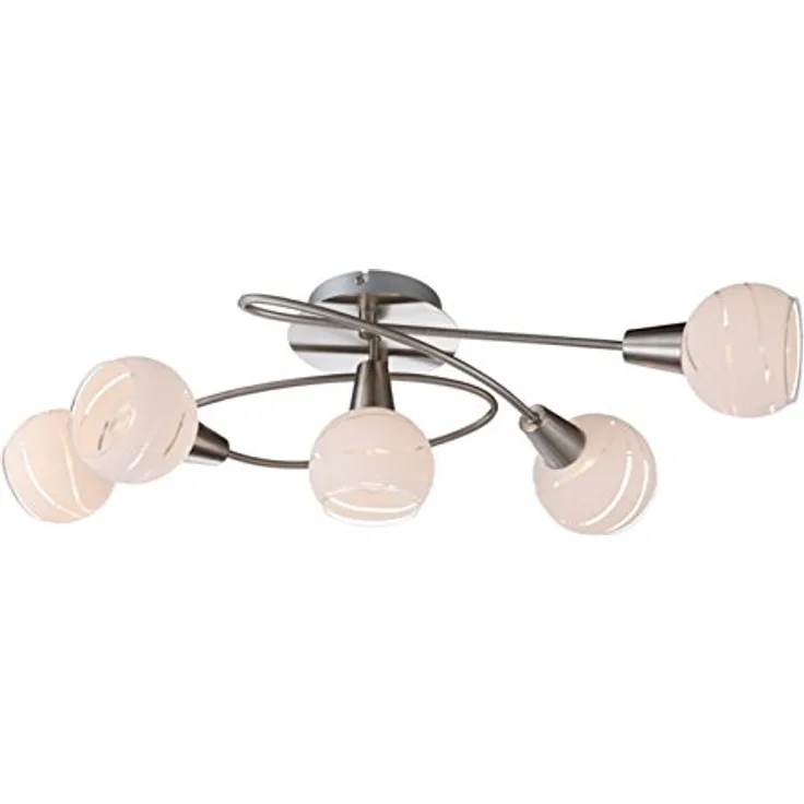 Trango 5-flammig dimmbar LED Deckenleuchte 1001-52SD in Edelstahl-Look mit Design Gläsern inkl. 5x LED Leuchtmittel 3000K warmweiß