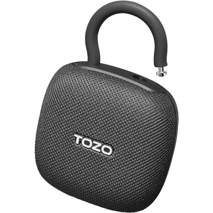 TOZO PE1 Mini Bluetooth Lautsprecher, IPX8 wasserdicht, 32 Std. Akku, tragbar mit Karabiner und kraftvollem Bass - Schwarz
