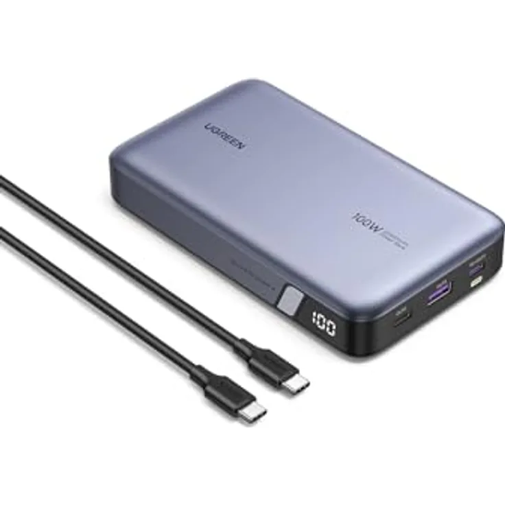 UGREEN Nexode 100W Power Bank 20000mAh Powerbank mit 3 Anschlüsse USB C externer Akku mit Digitales Display, kompatibel mit MacBook Pro/Air, iPhone 15 Pro/Pro Max/15/14 Pro, Galaxy S24 Ultra, Dell