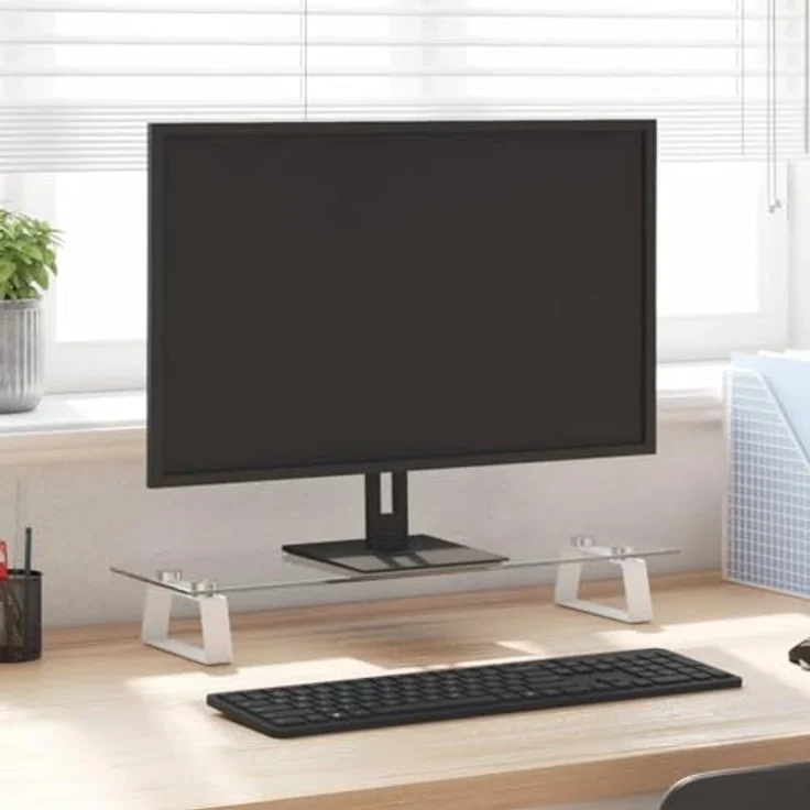 vidaXL Monitorständer mit Stauraum, Monitorerhöhung aus Hartglas und Metall, ergonomisch, Weiß 60x20x8cm – Bild 2