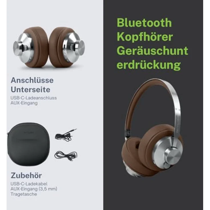 MUSE M-298 SBR, Bluetooth-Kopfhörer mit ANC Noise Cancelling, 66h Akkulaufzeit, USB-C, AUX und Freisprechfunktion, komfortabler Kopfbügel – Bild 4