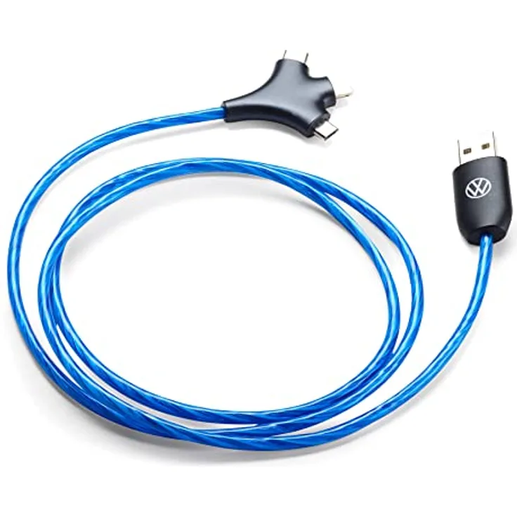 Volkswagen 5H0087703F Ladekabel beleuchtet LED Kabel Handykabel, USB-A auf USB-C/Micro-USB/Lightning