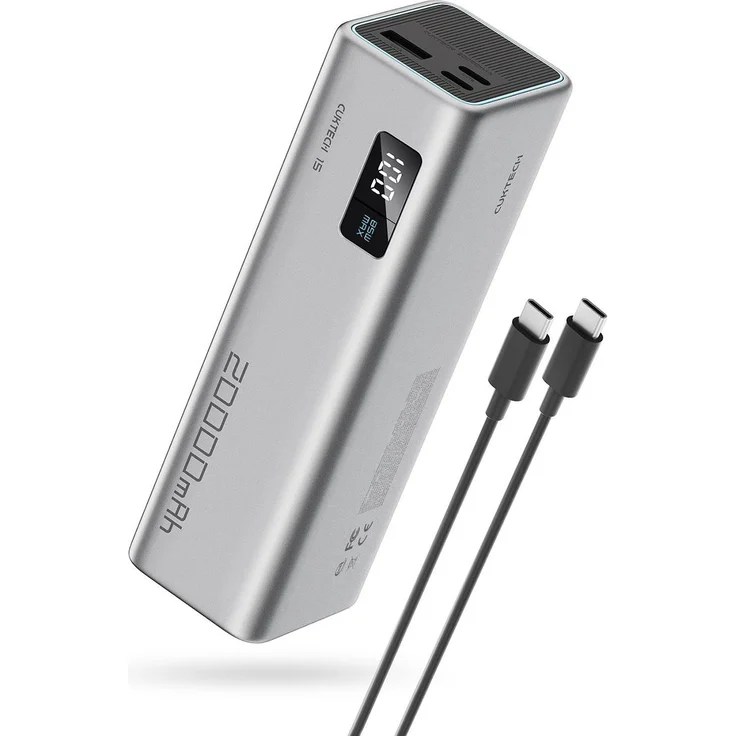 Cuktech CUKP200XGLGR Powerbank, 20000mAh, 100W, 2x USB-C, 1x USB-A, grau
