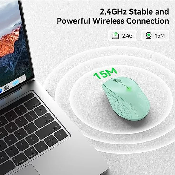 TECKNET Kabellose Maus, 4800 DPI 2.4G Funkmaus mit USB Empfänger, 30 Monate Batterielaufzeit, geräuschloses Klicken, ergonomisches Design, 6 Tasten für PC, Laptop, Windows, Mac, Linux – Bild 3