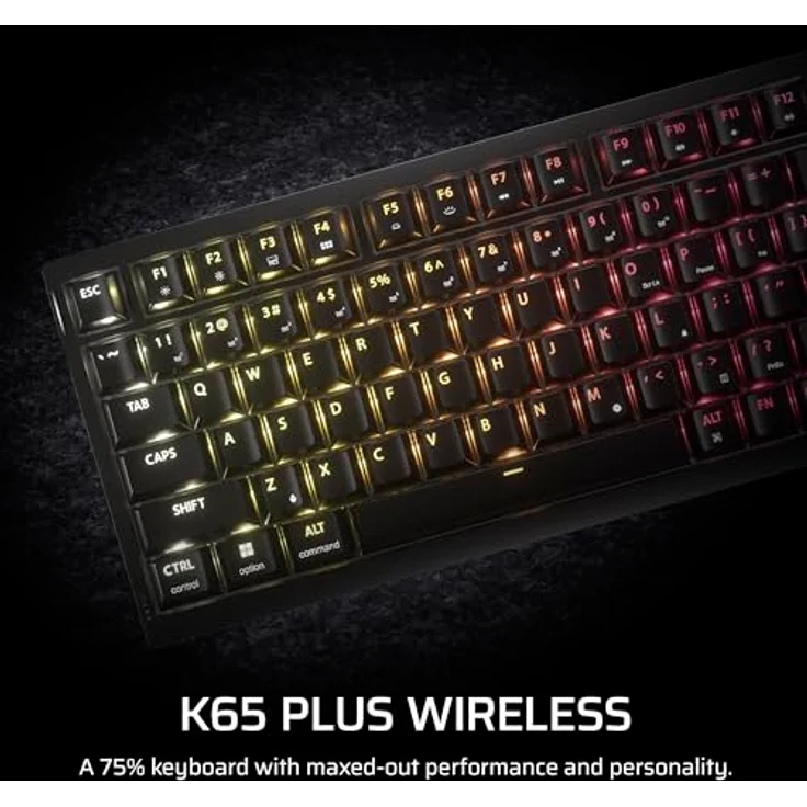Corsair K65 Plus Wireless, 75% RGB Hot-Swappable mechanische Gaming-Tastatur mit taktilen MLX Fusion-Switches, zwei Schichten Sounddämpfung, PBT Keycaps, QWERTY NA, Schwarz – Bild 2