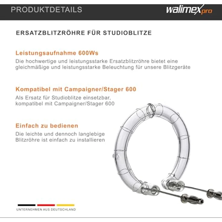 Walimex pro Ersatzblitzröhre für Campaigner 600 & Stager 600, 600Ws Leistung, einfach zu wechseln – Bild 2