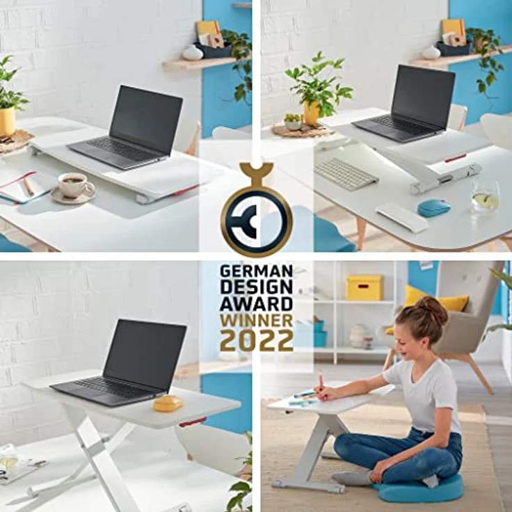 Leitz Schreibtisch-Aufsatz, Kompakter, Höhenverstellbarer Aufsatz für Laptops, TÜV- & IGR-zertifiziert, Schmal & Platzsparend, 700 x 350 mm, Ergo Cosy Serie, Weiß & Grau, 65330085 – Bild 5
