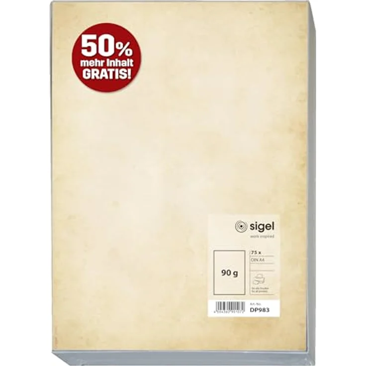Sigel DP983 Motiv-Papier Vintage, DIN A4, 50 Blatt + 25 Blatt gratis, 90 g, beidseitig bedruckt – Bild 1