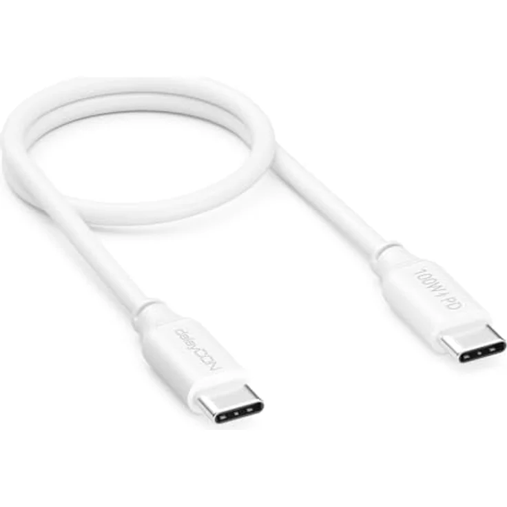 deleyCON 0,30m USB-C Kabel PD3.0 100W Schnellladekabel, für Smartphones, Tablets & Laptops, Weiß – Bild 1