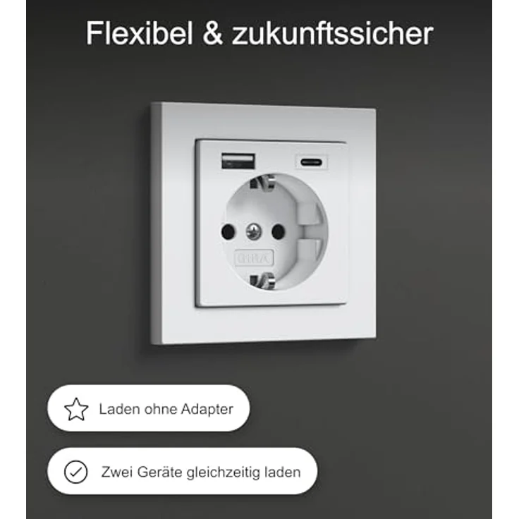 Gira 245903 SchukoSteckdose USB-Anschluss Shutter Berührungsschutz 2-fach TypA(max.2,4A) TypC(max.3A) System 55 Reinweiß glänzend UP Schutzkontaktsteckdose Wandsteckdose Smartphone Tablet 32mm – Bild 4