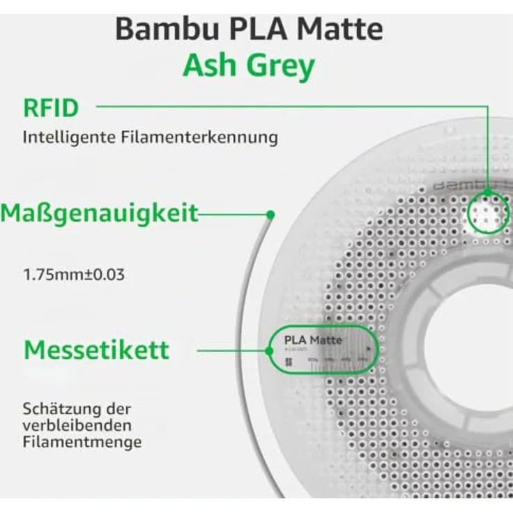 Bambu Lab BambuLab PLA Matte Filament, 1kg Spule in Aschgrau, matte Oberfläche mit reduzierten Schichtlinien – Bild 6