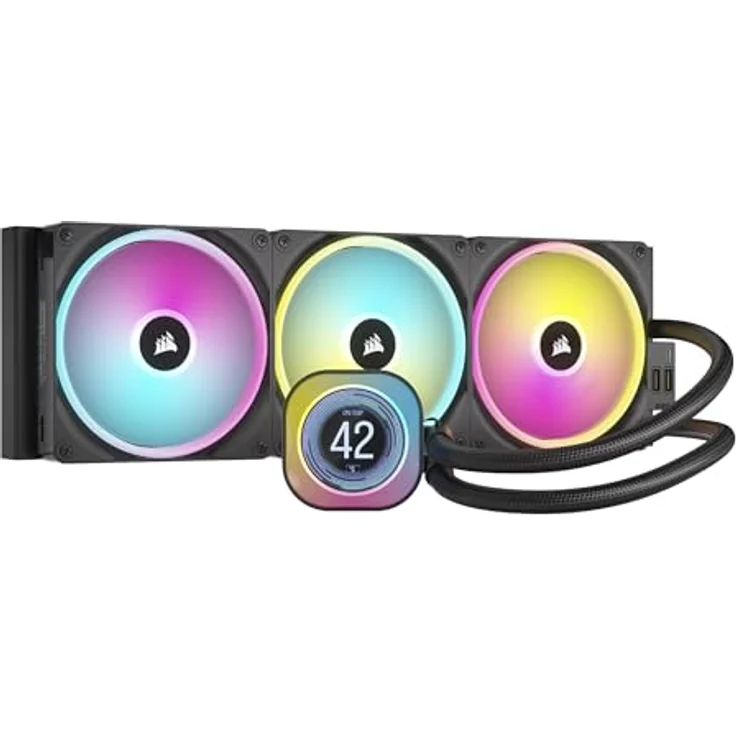 Corsair CORSAIR iCUE LINK H170i LCD-Flüssig-CPU-Kühler - 420mm AIO - QX140 RGB-Lüfter - 2,1" IPS-LCD-Bildschirm - Schwarz – Bild 1