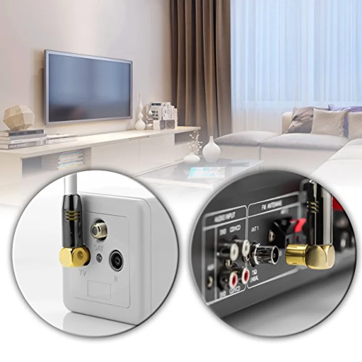 deleyCON 3m TV Antennenkabel PREMIUM HDTV Full HD - 2x gewinkelt - Koaxialkabel - TV-Stecker (90° Grad) zu TV-Buchse (90° Grad) - Weiß - METALL – Bild 7