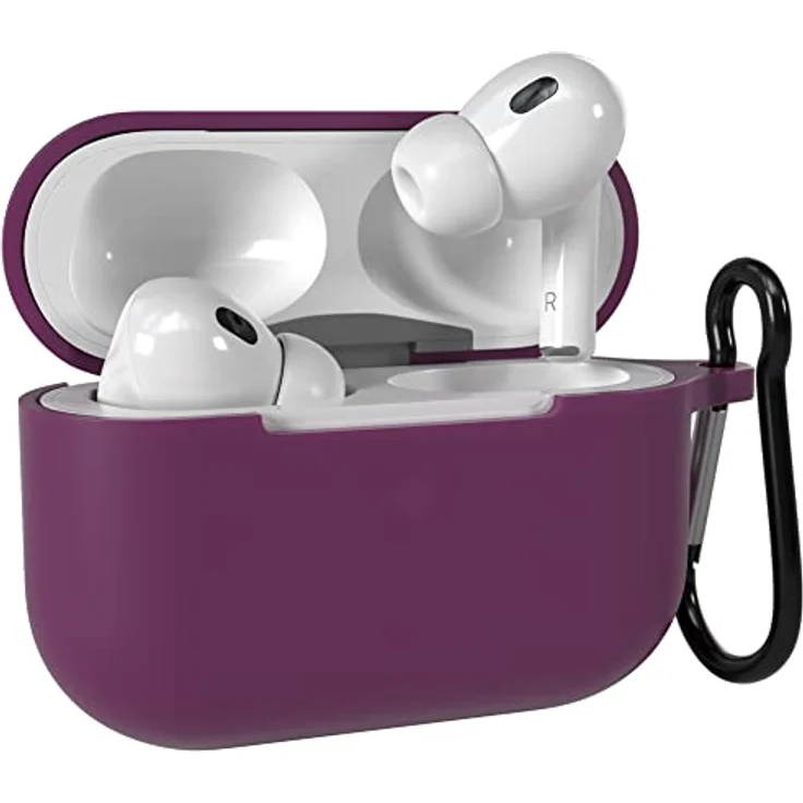 EAZY CASE Schutzhülle für AirPods Pro 2 Violett Silikon Case Stoßfest mit Karabiner als Schlüsselanhänger Antikratz Etui rutschfeste Silikonhülle für Airpod Pro 2. Generation in Lila – Bild 1