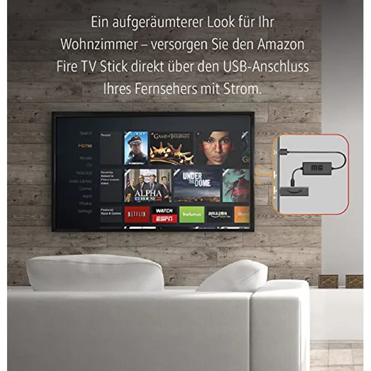 Mission USB Stromkabel - Ladekabel - Power Kabel für Amazon Fire TV Stick 4K mit erweiterten Batterie-Management und integriertem 2000mAh Lithium-Ionen-Akku - Schwarz - MC45 – Bild 3