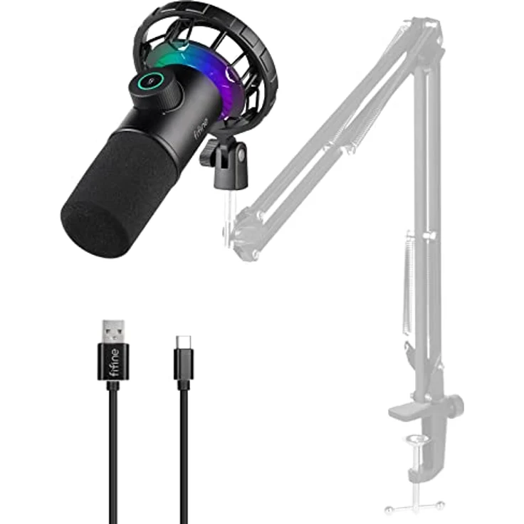 FIFINE Mikrofon PC USB C,Gaming Mikrofon PS4 PS5 MAC, Dynamische Microphone mit RGB, 16BIT/48KHZ & 3,5mm Kopfhöreranschluss, Plug-and-Play Nierencharakteristik Microfon, Shock Mount – Bild 2
