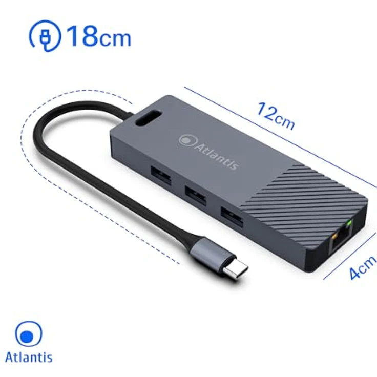 Atlantis Land A04-TC_DK48, Kabelgebundene Dockingstation mit USB 3.2 Gen 1 Type-C, 100 W, 0,18 m, Grau – Bild 8