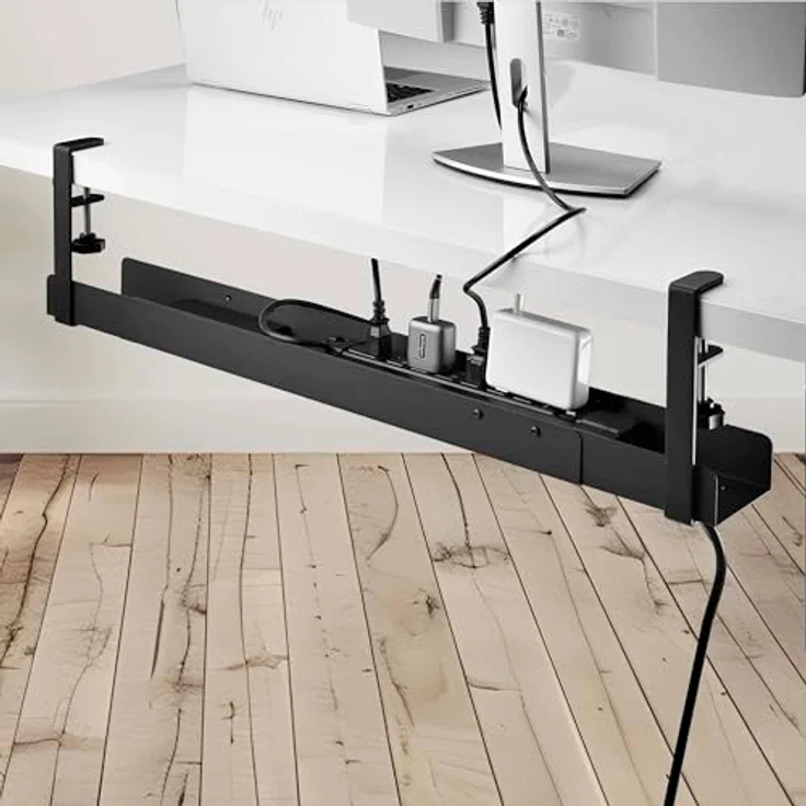 Startech.com Rack, Schreibtischkabelkanal mit Längenanpassung, Kabelwanne unter Tisch montierbar, 80 cm, Schwarz – Bild 1