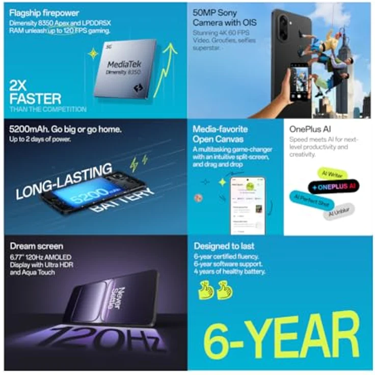 OnePlus Nord CE5 (256 GB, Black Infinity, 6.77", Hybrid Dual SIM, 5G), Smartphone, Schwarz – Bild 7