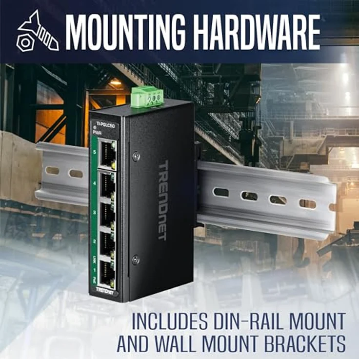 Trendnet TI-PGLC50, 5-Port Industrial Gigabit PoE+ Netzwerk Switch, IP30 Schutz, Betriebstemperatur -40°C bis 75°C, Schwarz – Bild 6