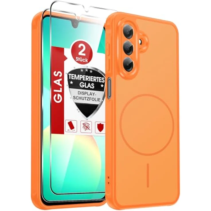 LeYi für Samsung Galaxy A26 5G Hülle mit Magsafe, inklusive 2X Panzerglas, ultra-starker Magnetbefestigung, orange – Bild 1