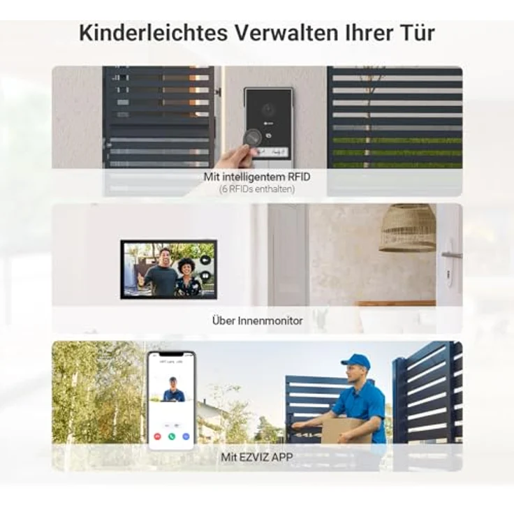 EZVIZ 2-Familien Video-Gegensprechanlage, 7” Touch Monitor mit 2K Auflösung, KI-gestützte Erkennung, schwarz/silber – Bild 6