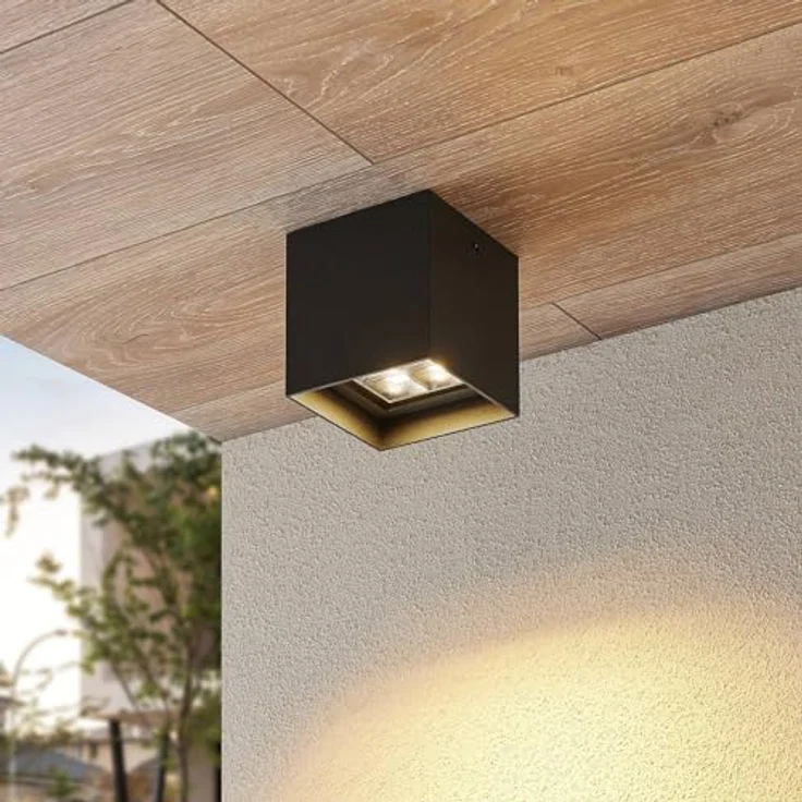 Lindby LED Deckenleuchten 'Eveta' (Modern) in Schwarz aus Aluminium (1 flammig) - Außenleuchte für Garten, Terasse, Balkon & Haus, LED-Deckenleuchte mit IP65 Schutzart – Bild 3