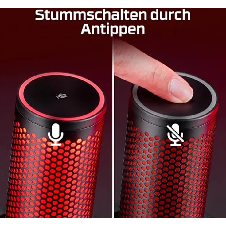 HP HyperX QuadCast 2, USB Mikrofon in Grau mit 24-Bit/96kHz Recording, Tap-to-Mute-Sensor und abnehmbaren Shock-Mount – Bild 8