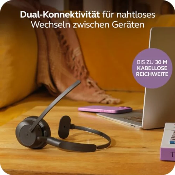 Jabra Evolve3 45 Mono, LINK 390a, MS On Ear Headset Kabellos, Bluetooth®, Schwarz, 3 Mikrofone für klare Sprachübertragung – Bild 6