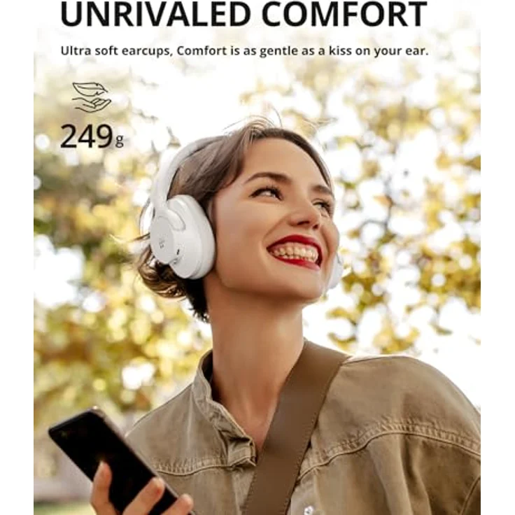 Tronsmart Q20S Hybrid Noise Cancelling Kopfhoerer Kabellos, Over Ear Kopfhörer mit Mikrofon, Hi-Res-Audio, 60 Stunden, Deep Bass, individueller EQ über App, für unterwegs, Homeoffice (Weiß) – Bild 4